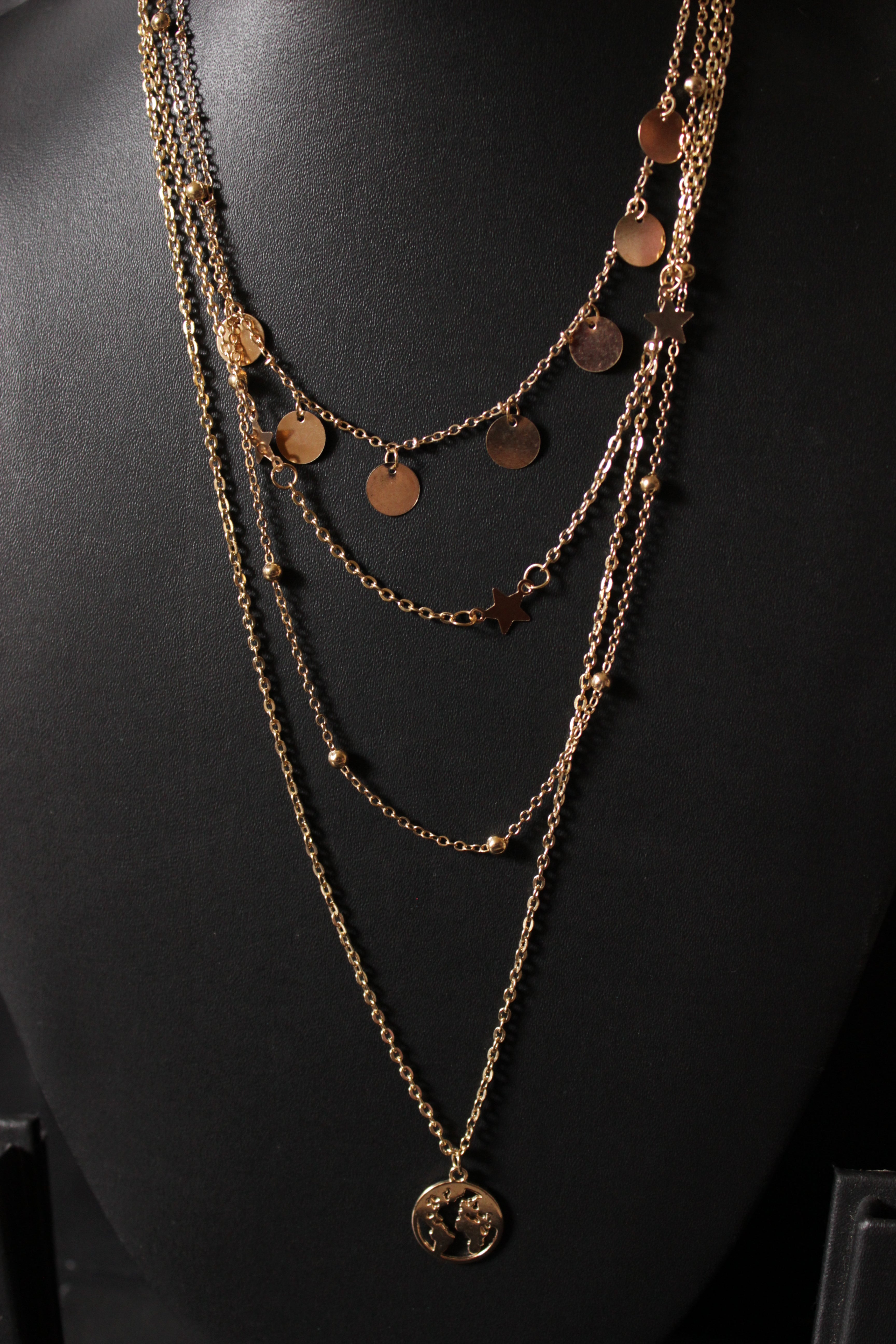 4 Layered Exquisite Gold Plated Multi Strand Necklace