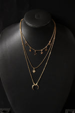 Load image into Gallery viewer, Half Moon Exquisite Charms Embellished Gold Plated Multi Strand Necklace
