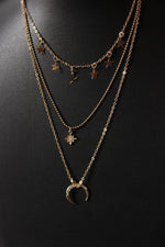 Load image into Gallery viewer, Half Moon Exquisite Charms Embellished Gold Plated Multi Strand Necklace
