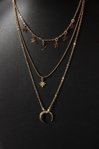 Half Moon Exquisite Charms Embellished Gold Plated Multi Strand Necklace