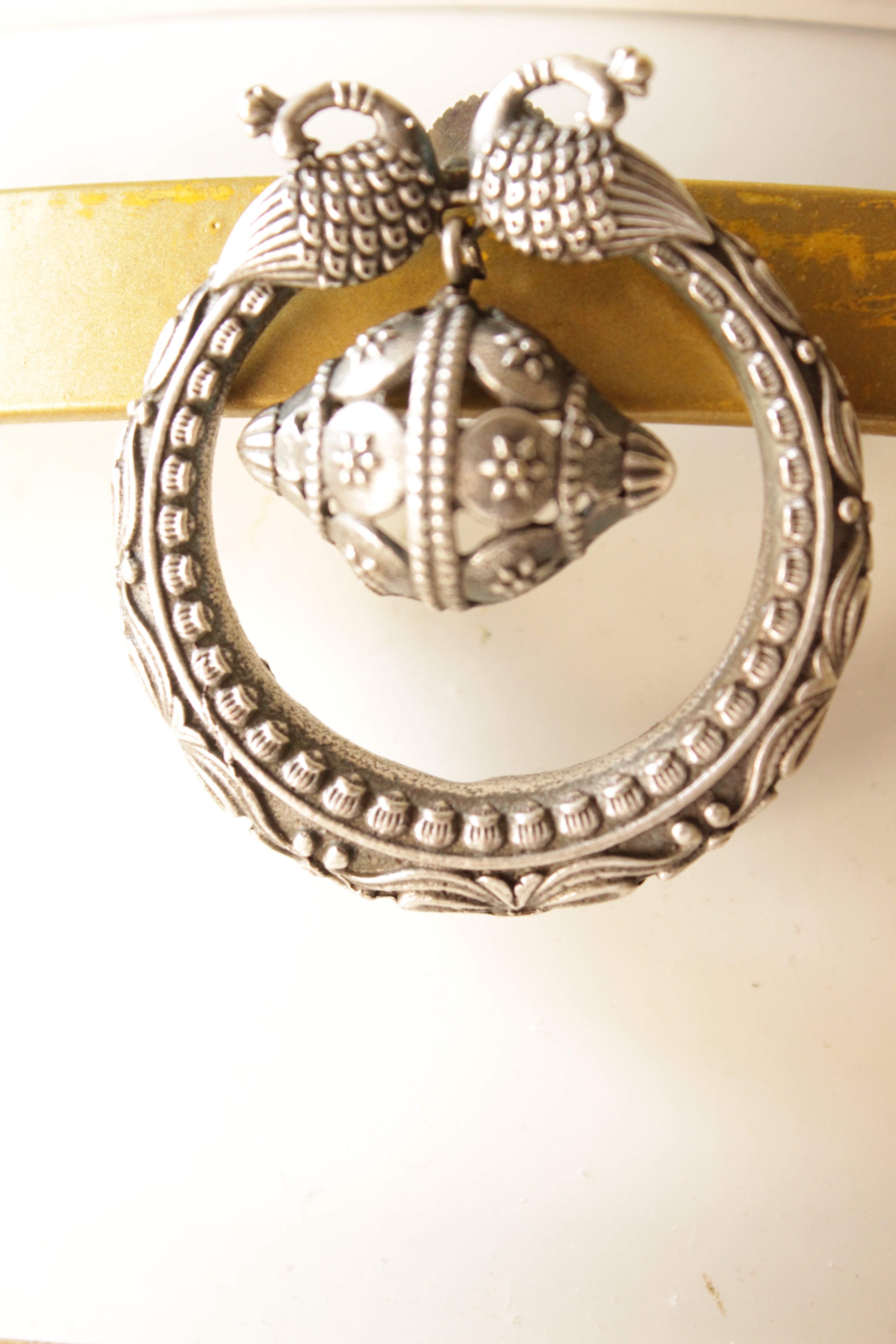 Intricately Detailed Circular Premium Oxidised Finish Brass Hoop Earrings