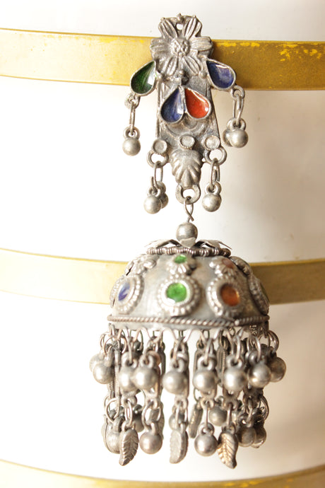 Multi-Color Acrylic Painted Oxidised Finish Tribal Afghani Long Jhumka Earrings