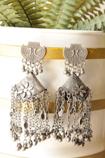 Load image into Gallery viewer, Multiple Chain Strings Oxidised Finish Long Dangler Earrings Accentuated with Ghungroo Beads
