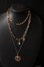 Load image into Gallery viewer, 3 Layered Coin Inspired Gold Plated Chain Necklace
