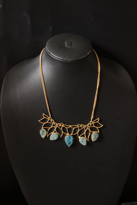 Green Druzy Natural Gemstone Gold Plated Necklace