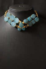 Load image into Gallery viewer, Turquoise Sugar Druzy Gemstone Embedded Gold Plated Choker Necklace
