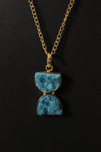 Sand Clock Inspired Sky Blue Sugar Druzy Gemstone Gold Plated Necklace