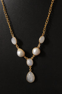 White Mother of Pearl Embedded Gold Plated Handmade Necklace