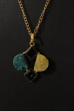 Load image into Gallery viewer, Dull Yellow and Blue Sugar Druzy Gemstone Embedded Gold Plated Handmade Necklace
