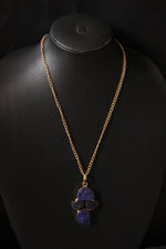 Load image into Gallery viewer, Titanium Ink Blue Sugar Druzy Gemstone Embedded Gold Plated Necklace
