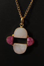 Load image into Gallery viewer, White Pink Sugar Druzy Gemstone Gold Plated Necklace
