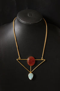 Carnelian Larimar Gold Plated Geometric Triangle Necklace