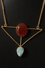 Load image into Gallery viewer, Carnelian Larimar Gold Plated Geometric Triangle Necklace
