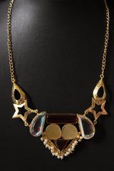 Multi-Color Gemstones Embedded Gold Plated Necklace