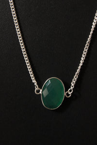 Emerald Quartz Oval Cut Gemstone Embedded Gold Plated Necklace