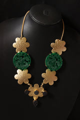 Carving Green Onyx Druzy Gold Plated Necklace