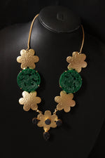 Load image into Gallery viewer, Carving Green Onyx Druzy Gold Plated Necklace
