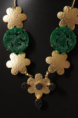 Carving Green Onyx Druzy Gold Plated Necklace