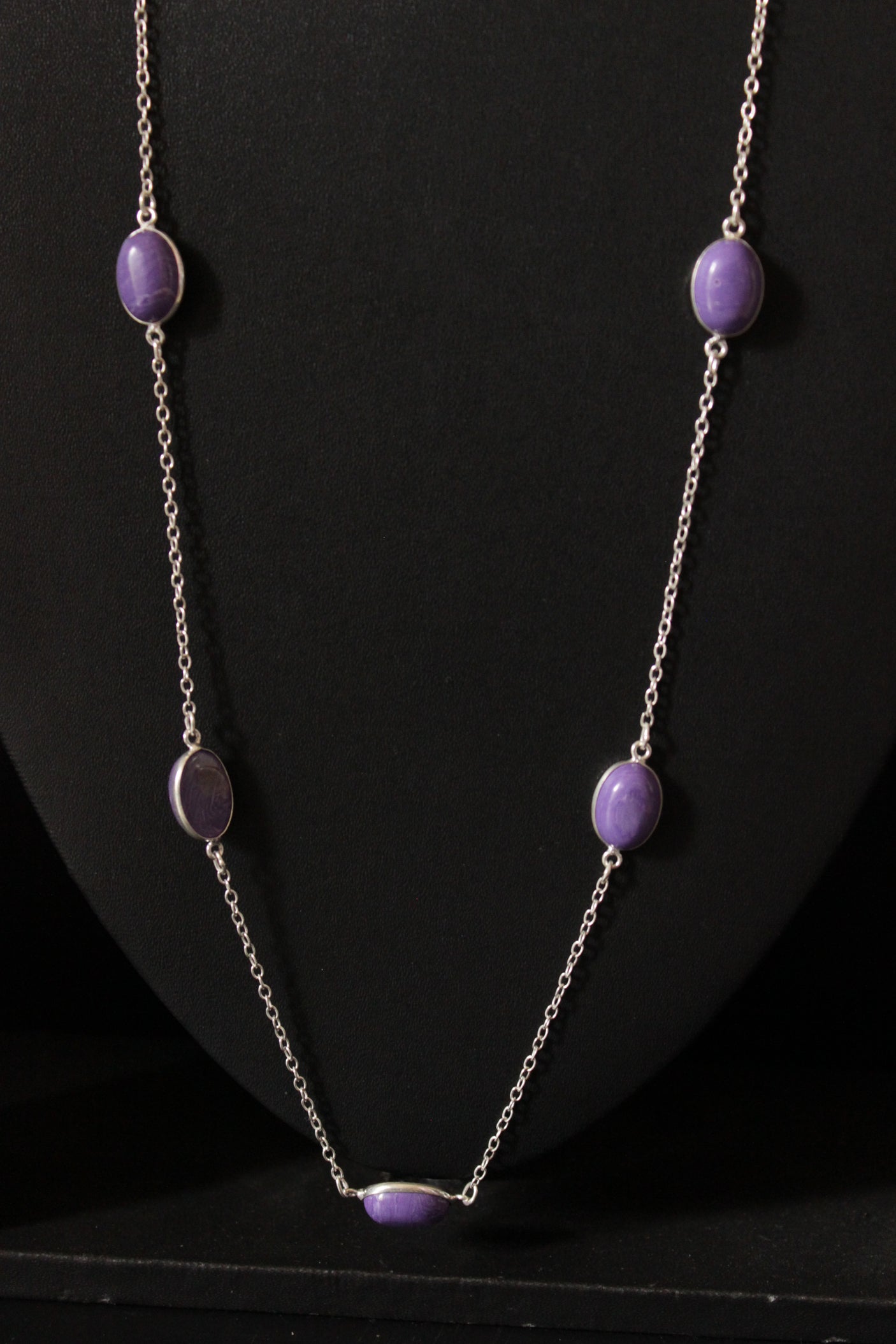 Charoite Gemstone Bezel Set Fashion Layering Chain Necklace