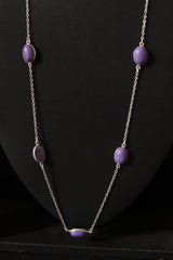 Charoite Gemstone Bezel Set Fashion Layering Chain Necklace