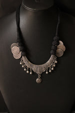 Load image into Gallery viewer, Hasli Style Elaborately Detailed Adjustable Thread Closure Premium Oxidised Finish Brass Necklace
