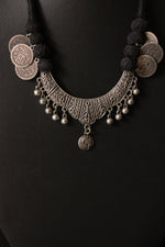 Load image into Gallery viewer, Hasli Style Elaborately Detailed Adjustable Thread Closure Premium Oxidised Finish Brass Necklace

