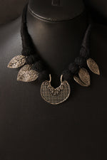 Load image into Gallery viewer, Leaf Motif Adjustable Thread Closure Premium Oxidised Finish Brass Necklace
