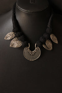 Leaf Motif Adjustable Thread Closure Premium Oxidised Finish Brass Necklace