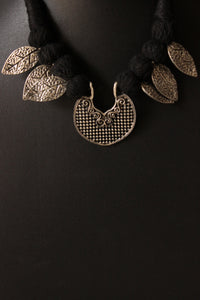 Leaf Motif Adjustable Thread Closure Premium Oxidised Finish Brass Necklace