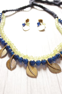 2 Layer Blue and Lemon Jade Beads Leaf Charms Necklace Set