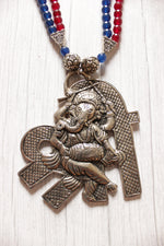 Load image into Gallery viewer, Statement Ganesha Pendant Red and Blue Jade Beads Necklace
