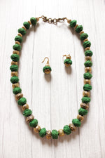 Load image into Gallery viewer, Fabric Beads and Antique Gold Finish Metal Beads Necklace Set
