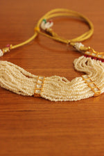 Load image into Gallery viewer, White and Red Beads Handmade Multiple Strings Gold Toned Choker Necklace
