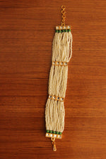 Load image into Gallery viewer, White and Green Beads Handmade Multiple Strings Gold Toned Bracelet
