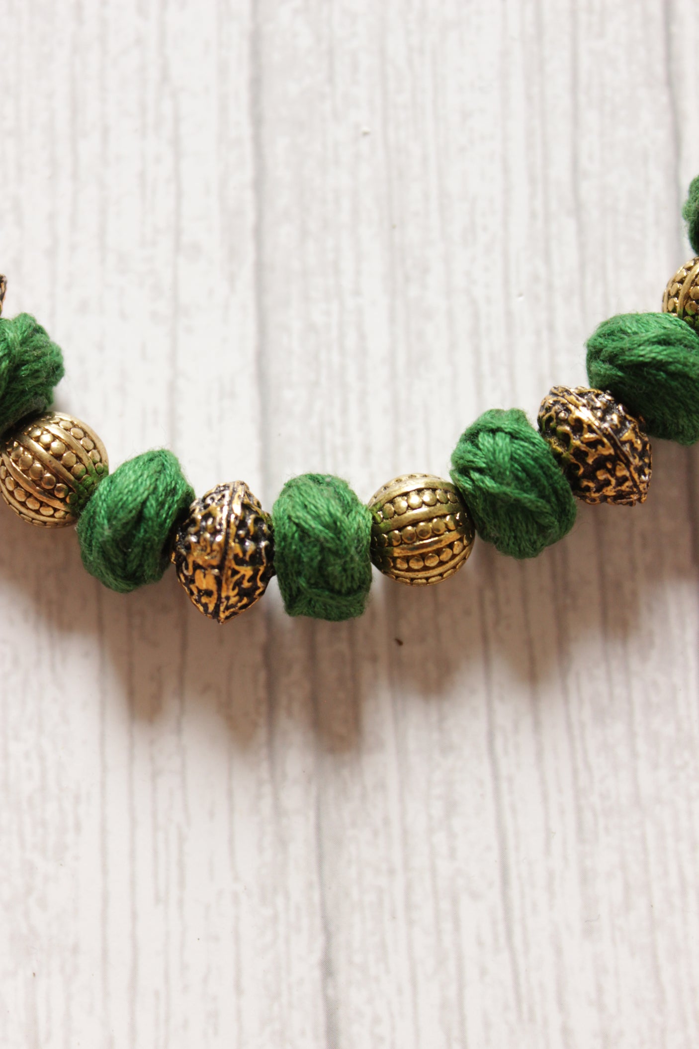 Fabric Beads and Antique Gold Finish Metal Beads Necklace Set
