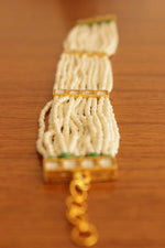 Load image into Gallery viewer, White and Green Beads Handmade Multiple Strings Gold Toned Bracelet
