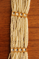 Load image into Gallery viewer, White and Green Beads Handmade Multiple Strings Gold Toned Bracelet
