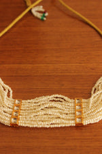 Load image into Gallery viewer, White and Green Beads Handmade Multiple Strings Gold Toned Choker Necklace
