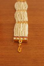 Load image into Gallery viewer, White and Red Beads Handmade Multiple Strings Gold Toned Bracelet
