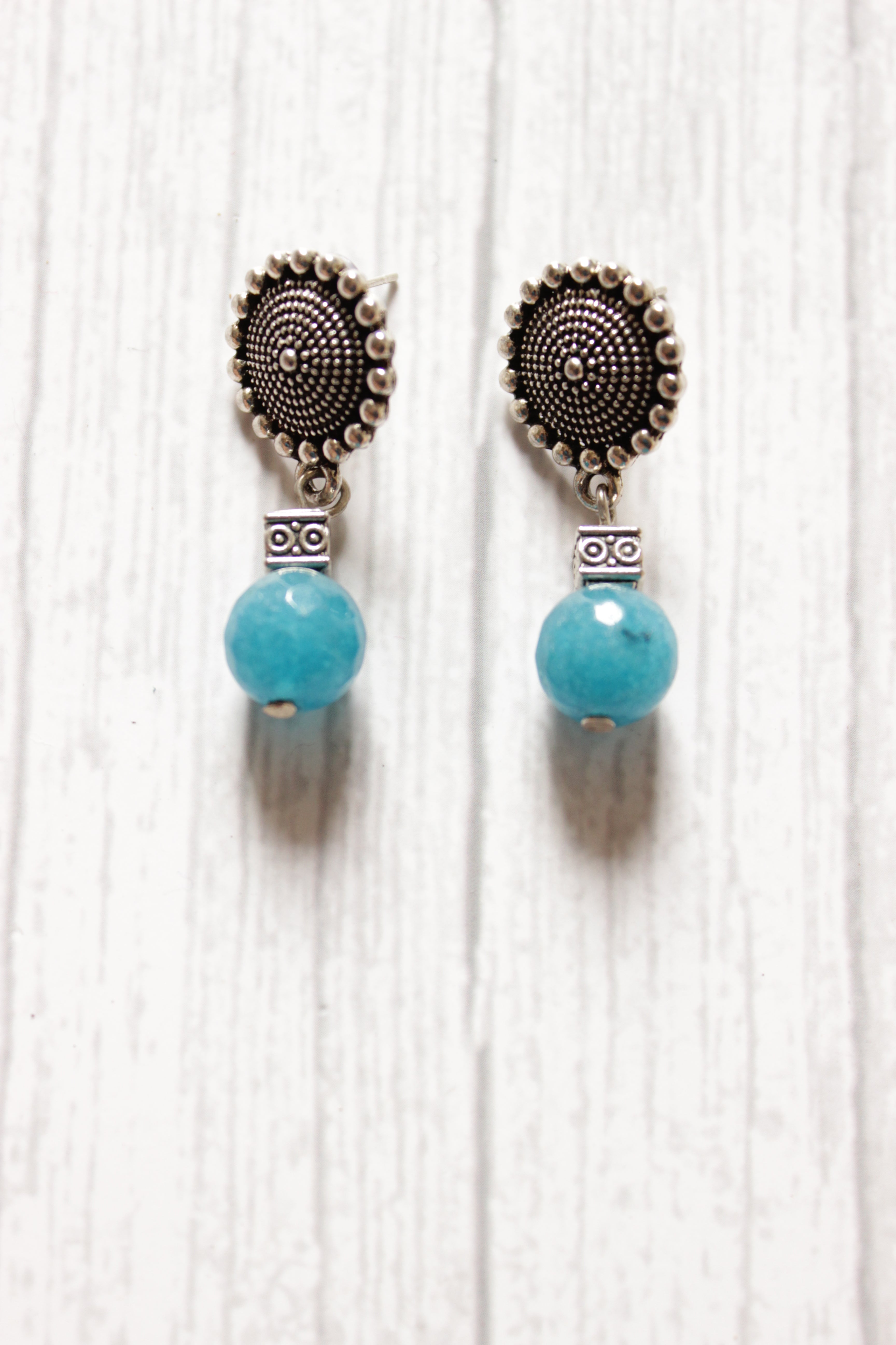 Turquoise Jade Beads Spiral Metal Charms Necklace Set