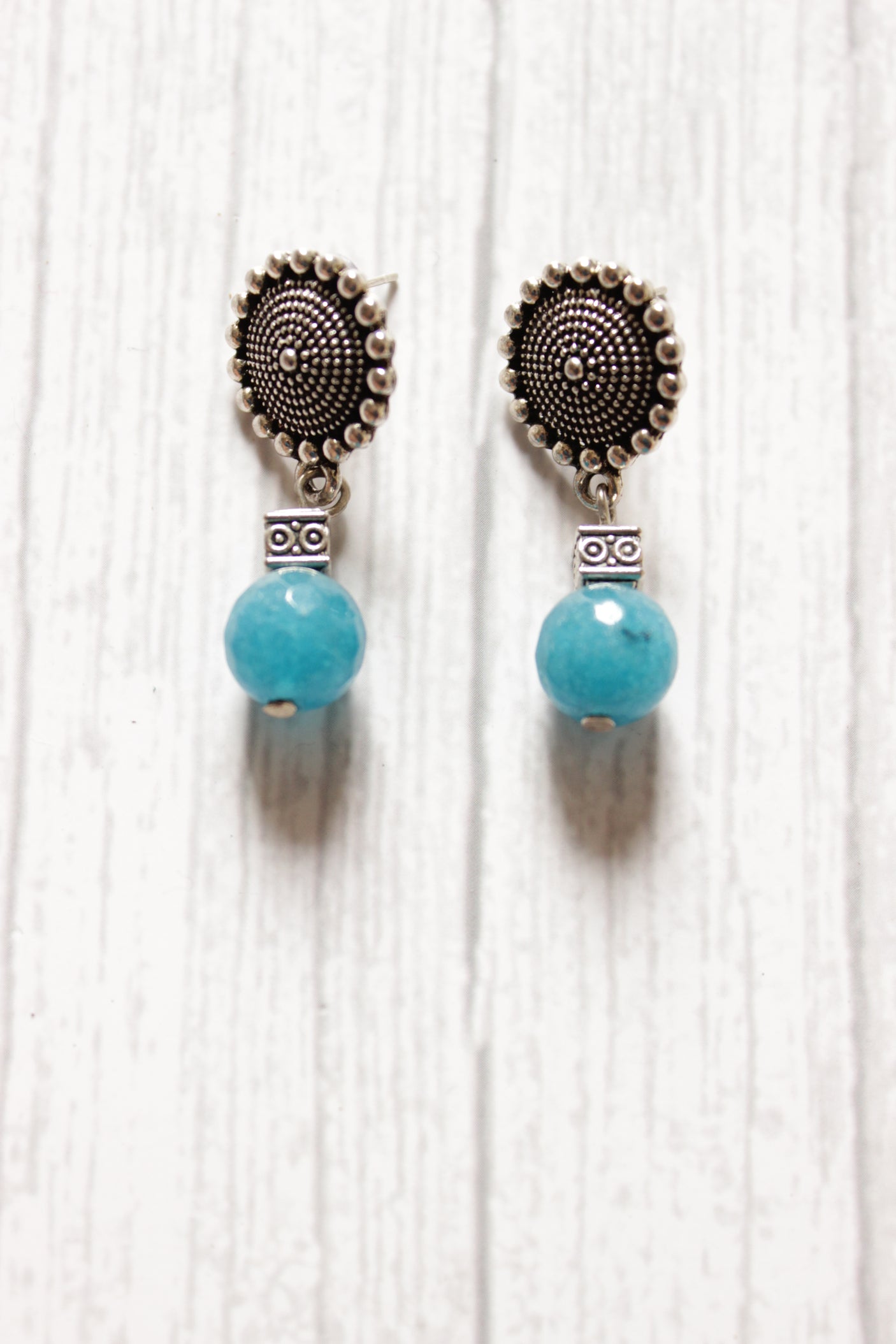 Turquoise Jade Beads Spiral Metal Charms Necklace Set