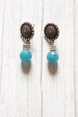Turquoise Jade Beads Spiral Metal Charms Necklace Set