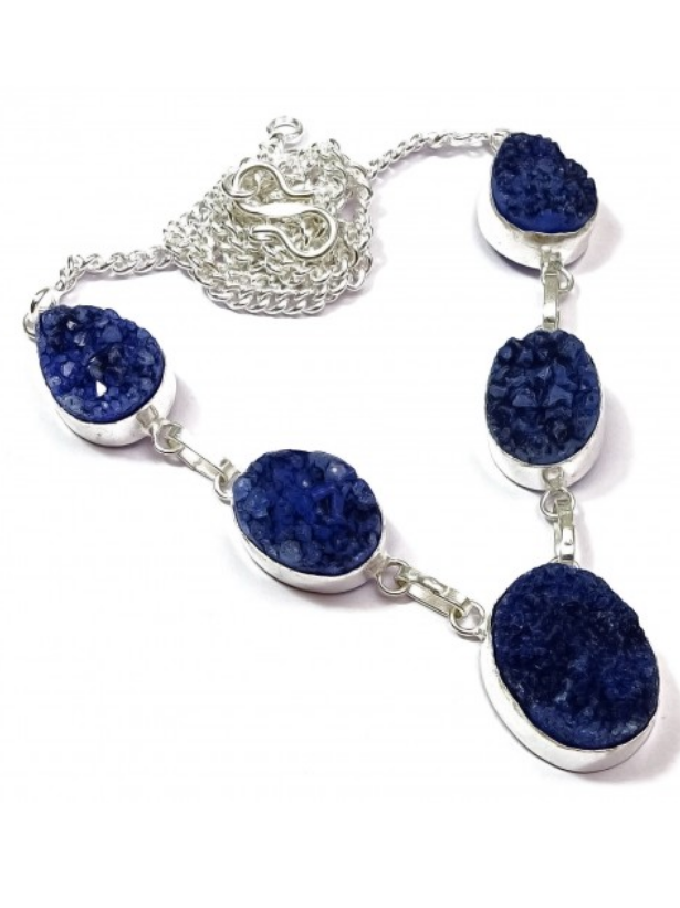 Blue Titanium Druzy Gemstone Handmade Jewelry Necklace 18'' to 24''