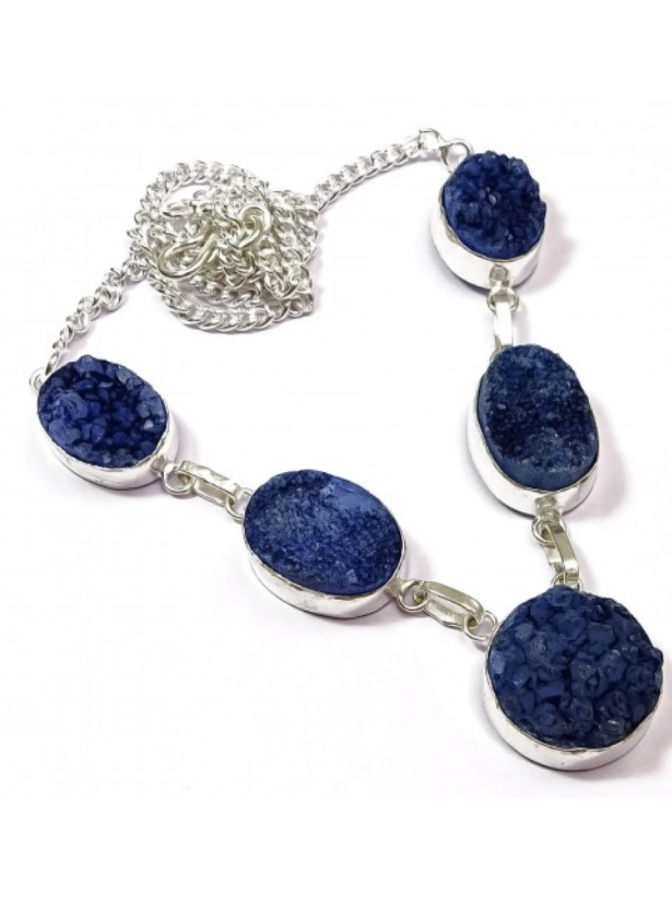 Blue Sugar Druzy Gemstone Handmade Necklace 18'' to 24''