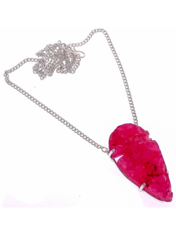 Pink Crystal Druzy Gemstone Pendant Necklace 18" to 24"
