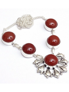 Natural Carnelian Gemstone Silver Plated Necklace 18" To 20"