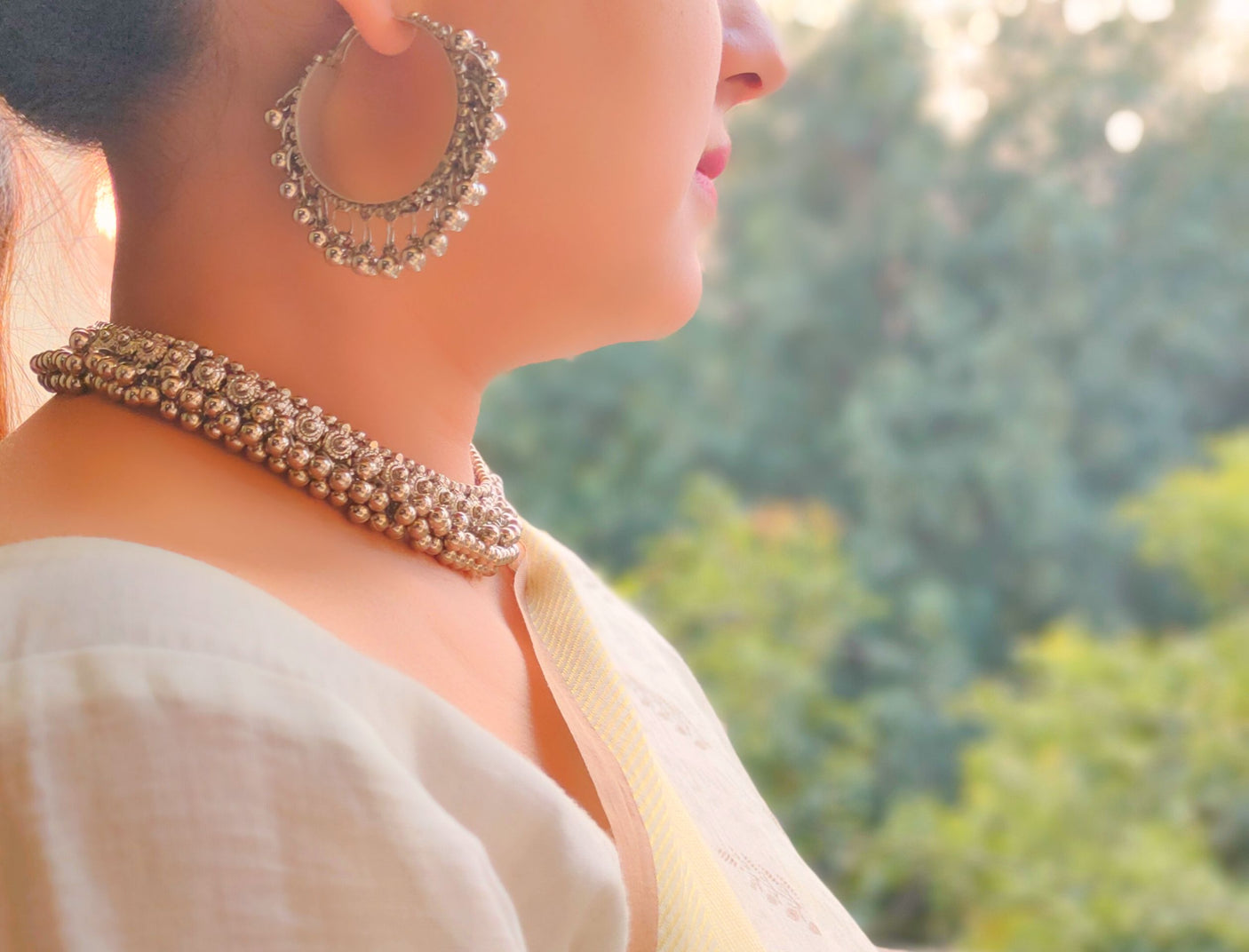 Oxidised Silver Beads Choker Necklace Set