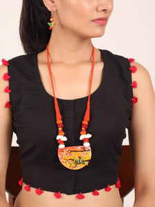 Birds Design Orange Earrings & Necklace Set - A Local Tribe