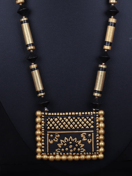 Black and Golden Beaded Terracotta Necklace - A Local Tribe