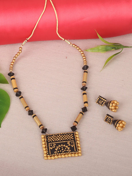 Black and Golden Beaded Terracotta Necklace - A Local Tribe